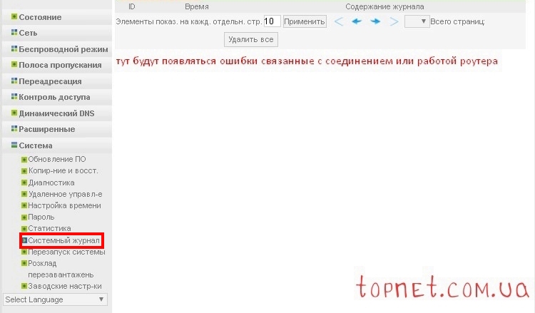 Настройка роутера Netis WF2409E, просмотр системного журанала