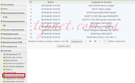 Настройка роутера Netis 2710, просмотр системного журнала